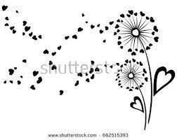 Cute Dandelion Flowers Summer Vector Card Heart Shaped Feather Fluff Leaves Abstract Flying Petals Meadow Blow Dandelion Flower Symbol Design Love Symbols