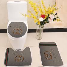 Gucci Logo Floor Carpet Toilet Rug Lid Cover 3 Piece Bath Mat Set Toilet Rug Bath Mat Sets Custom Shower Curtains