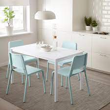 Relax in our theodore arm chair, with birch wood frame and upholstered in natural linen. Melltorp Teodores Table And 4 Chairs White Light Turquoise Ikea