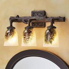 Pinecone Branch Vanity Light 3 Light Rustic Bathroom Lighting Rustic Bathroom Light Fixtures Cabin Lighting