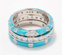 Diamonique Set Of 3 Tropical Enamel Stack Rings Sterling Silver Qvc Com In 2020 Sterling Silver Rings Silver Enamel Ring