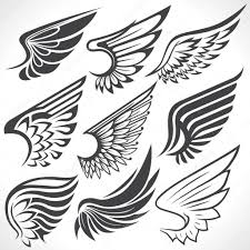 Herunterladen Grosses Set Skizzen Der Flugel Stockillustration Skizzen Tatto Vorlagen Illustration