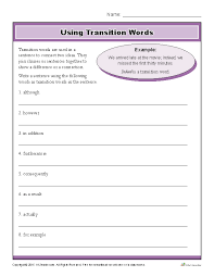 using transition words printable writing worksheet