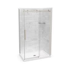 It is the perfect solution to completely renovate your shower without the effort! Maax Utile Corner Shower Kit With Central Drain 48 In X 32 In X 84 In Marble Carrara Brushed Nickel 5 Piece Rona