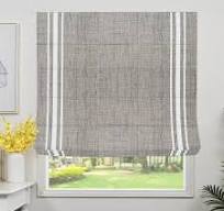 Cordless Roman Shades with Ribbon Border, Grey White Room Darkening Roman Window Shades, Custom Washable Fabric Roman Shades for Windows, Doors, ...