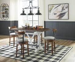 Invite the whole gang over for dinner or game night around the rustic farmhouse counter height square dining set. Signature Design By Ashley Valebeck 5 Piece Brown White Counter Height Dining Set D546 13 4x424 Miskelly Furniture