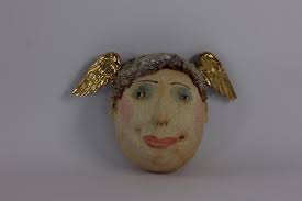 Glazed Ceramic Angel Head Wall Sculpture