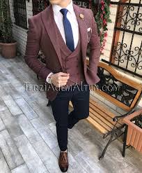 Italyan Stil Erkek Ceket Yelek Pantolon Bordo Kombin Takim Elbise T2344 Wedding Suits Men Suit Fashion Suit And Tie