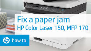 A printer port and printer status notification. Fix A Paper Jam Hp Color Laser 150 Mfp 170 Printer Series Hp Youtube