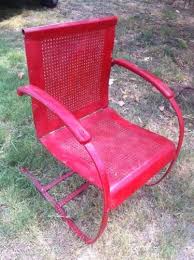 Vintage Retro Red Mid Century Iron Metal Patio Lawn Garden Bouncy Chair Ebay Metal Outdoor Furniture Vintage Outdoor Furniture Vintage Metal Chairs