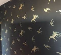 Sanderson Birds Of Paradise Wallpaper Sanderson Wallpaper 1 Roll Of Swallows In Black With Shimmer Gold Swallows Sanderson