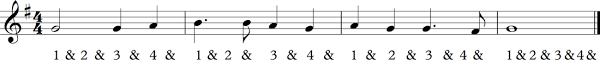 A dotted quarter note equals 1½ beats. Dotted Note