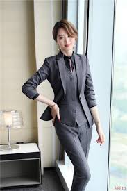 New 2019 Formal Elegant Women S Suits Blazers Trouser Ladies Grey Blazer Women Business Suits 3 Piece Vest Pant Suits For Women Blazers For Women Grey Blazer