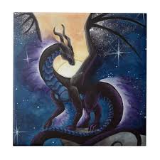 Black Dragon With Night Sky By Carla Morrow Ceramic Tile Zazzle Com Fantasy Dragon Dragon Pictures Dragon Art