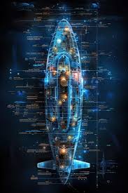 Digital blueprint of a futuristic submarine dark background | Premium AI-generated image