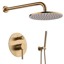 Brushed Gold Concealed Mixer Shower Faucet Set With Round Rainfall Shower Head And Sprayer Black Gold