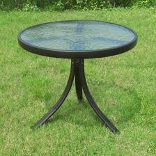 Round Outdoor Side Table Glass Top 20 W X 17 5 H Ideal For Patios Decks Backyard Mainstays Glass Top Side Table Glass Side Tables Patio Table