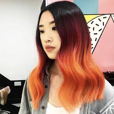 Ombre Black To Bright Orange Red Sunset Hair Notanothersalon On Ig Orange Ombre Hair Ombre Hair Purple Ombre Hair