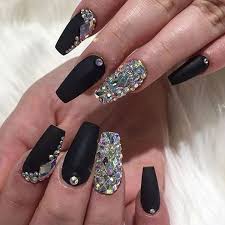 Matte Black Acrylic Nail Ideas 70 Matte Black Coffin Nail Ideas Matte Black Nails Matte Nails Coffin Nails Rhinestone Nails Diamond Nails Black Acrylic Nails
