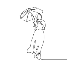 Black And White Umbrella Cartoon Girl With Umbrella Awesome And Pretty Continuous Line Drawing Minimalist Design Hijab Women Elegant Design Model Beautiful Girl Png And Vector With Transpar Line Drawing Continuous Line Drawing Black And White