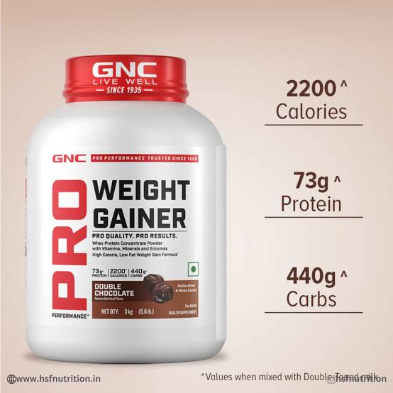 GNC Pro Performance Weight Gainer - 3 Kg, Double Chocolate | 73g Protein, 440g Carbs, 2200 Cal - HSF Nutrition