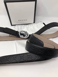 Black And Silver Gucci Belt Men S Authentic Black Leather Gucci Belt With Silver Interlocking Gucci Buckle Gucci Belt Black Leather Belt