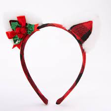Holly Plaid Cat Ears Headband Red Cat Ears Headband Ear Headbands Cat Ears