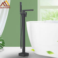 Mischbatterie badewanne schwarz mit duschbrause wasserfall messing einhand wannenarmatur 3 strahlarten wandmontage badewannenarmatur mit handbrause 185 00. Quyanre Matte Schwarz Platz Badewanne Dusche Armaturen Stand Wasserhahn Heiss Kalt Wasser Dusche Mischbatterie Bad Wasserfall Mixer Badewanne Armaturen Aliexpress
