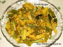 Lady fingers stuffed with a spicy mix of onions, mango powder, chillies, cumin and turmeric sauteed in canola oil. Ladies Finger Potato Mezhkkupuratti Kerala Recipes