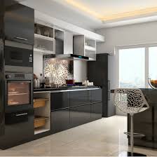 A Sleek Black Modular Kitchen With Built In Appliances Kitchen Modular Kitchen Remodel Small Kitchen Furniture Design