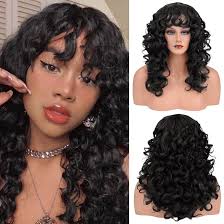 Curly wigs with Bangs, REECHO Brown Shag Haircuts Wig Synthetic Hair  Replacement Wig for Women Daily Use Party Cosplay