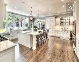 White Cabinets With Creamy Beige Granite Countertops Dove Grey Walls White Tile Farmhouse Style Kitchen Cabinets Farmhouse Style Kitchen White Kitchen Design