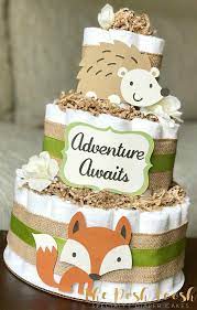 Forest Animal Diaper Cake Baby Shower Centerpiece Decor Gift Etsy Baby Shower Cakes Neutral Baby Shower Centerpieces Baby Shower Diaper Cake