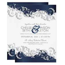 Navy Blue White Floral Swirls Wedding Invitation Zazzle Com Wedding Invitations Diy Floral Wedding Invitations Wedding Invitations