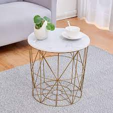 Cherry Tree Furniture Koram Marble Effect Top Basket Side Table Golden Geometric Wire Frame End Table Side Table Tree Furniture Table