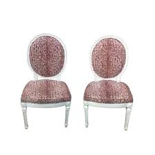 Leopard Print Louis Style Dining Chairs Pair Leather Chaise Lounge Chair Dining Chairs Childrens Chairs