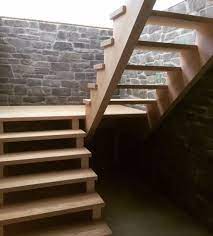 Open Rise Open 2 Sides Red Oak Stairs With Built In Self Support Floating Landing Staircase Design Modern Stairs Design Stairs