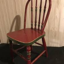 Find More Antique Child S Wooden Bentwood Chair With Turned Spindle Back Legs Paint Decorated Brick Red With Forest Green Accents For Sale At Up To 90 Off I believe it to be 80 to 100 years old.