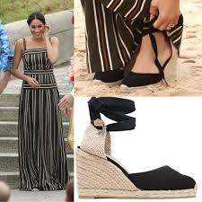 Black And White Espadrille Wedges Royal Tour Day 3 And 4 Meghan Cradles Her Baby Bump On The Beach Dress Like A Duches Meghan Markle Style Black And White Espadrilles Black Espadrille Outfit