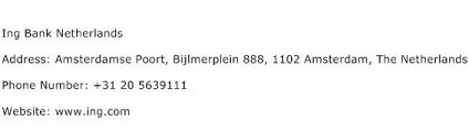 Currently this bank is merged with kotak mahindra bank and the services are transferred to kotak mahindra bank. Ing Bank Netherlands Address Contact Number Of Ing Bank Netherlands