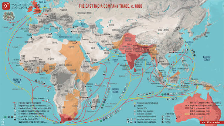 Map of the East India Company Trade, c.1800 - World History Encyclopedia