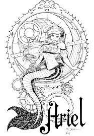 Fell short of my anticipated expectations having purchased other steampunk coloring books published by the author. Steampunk Ariel Inks By Sorahshibao On Deviantart Steampunk Coloring Mermaid Coloring Pages Disney Coloring Pages