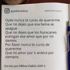 We did not find results for: Milton Pulido On Twitter Ojala Nunca Te Cures De Quererme Que No Dejes Que Esa Llama Se Apague Que No Dejes Que Los Huracanes Extingan Ese Amor Que Por Mi Sientes Por