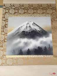 Japanese Painting Hanging Scroll Japan Mt Fuji Mountain Antique Vintage 389n Image On Imged