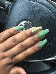 Jade Green Nails Gold Foil Green Acrylic Nails Green Nails Gold Nails