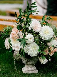Beautiful Ceremony Arrangements At The Start Of The Aisle Filled With Garden Roses Dahlias And Green Colorado Wedding Ceremony Flowers Ceremony Arrangement