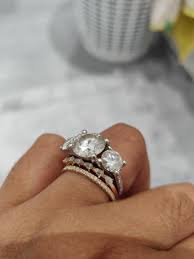 Stacked Three Stone Engagement Ring Three Stone Engagement Rings Mixed Metal Wedding Rings Engagement Rings