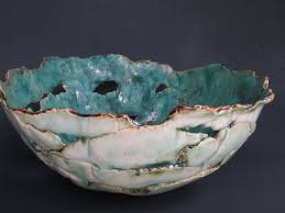 How much does a ceramic serving bowl cost on amazon? Contemporary Ceramic Centerpiece Bowl Abstract Green White Vessel Decorative Clay Pottery Organic Dish Topfern Keramik