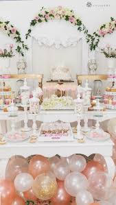 Sweets And Desserts Table For Rose Gold Wedding Reception Birthday Dessert Table Ideas Wedding Wedding Cake Table Wedding Reception Food Simple Wedding Cake