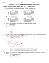 Name: Date: Period: Independent Practice: Periodic Trends [Atomic